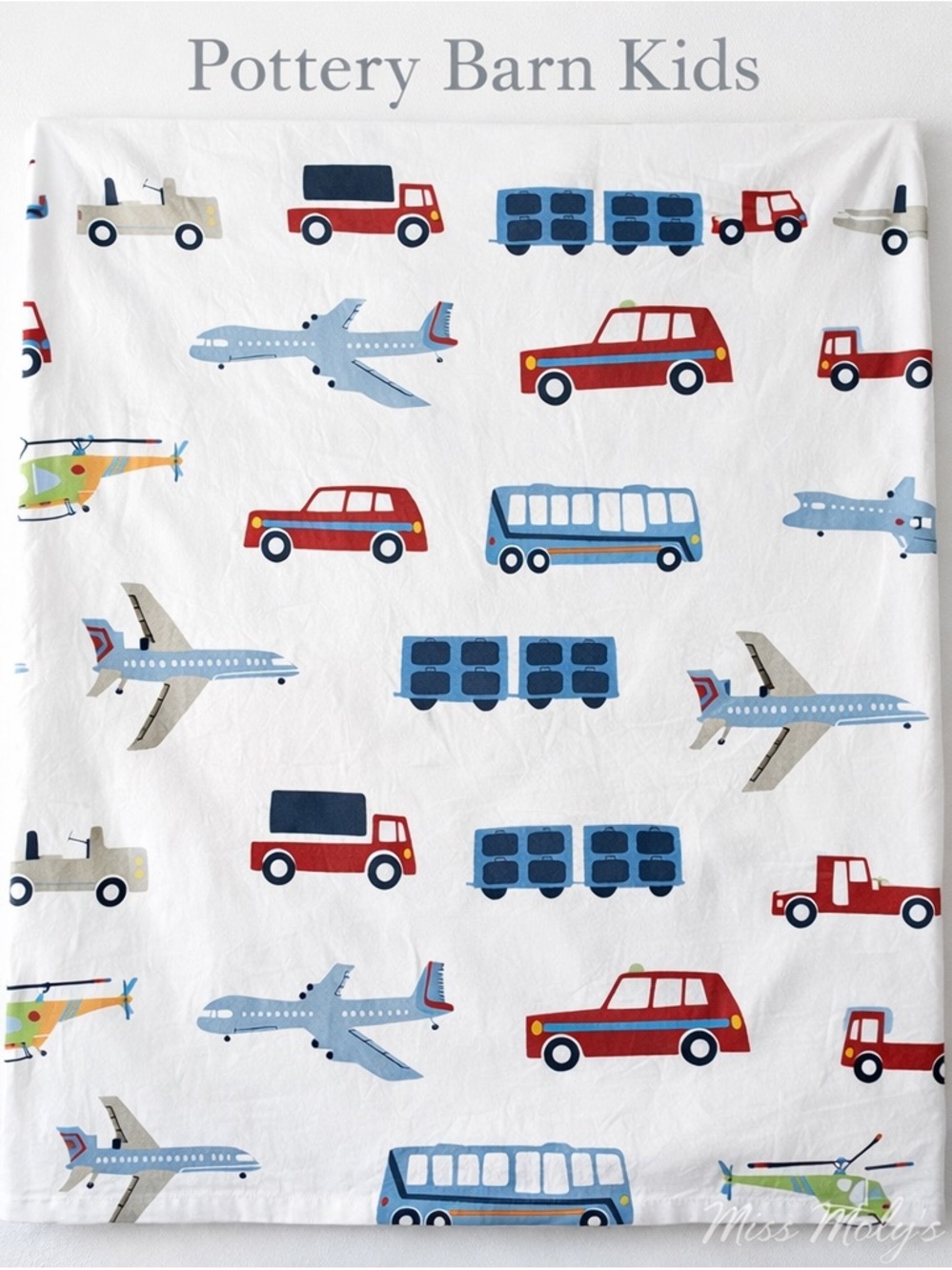 Pottery Barn Kids Twin Flat Sheet Planes Trucks Cars Organic Cotton Replacement